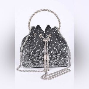 Rhinestone Satin Top Handle Bucket Evening Bag